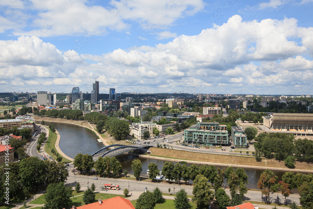 Aerial view of Vilnius business district and river Neris, Lithuania 
