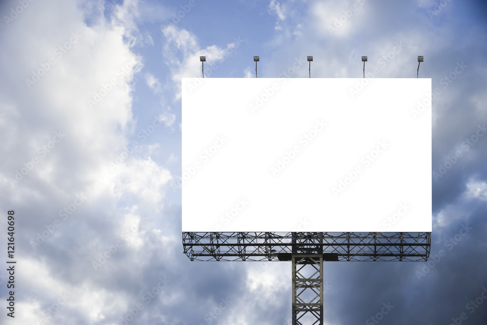 Blank big billboard against blue sky background,for your advertising,put your own text here,isolate white on board Blank big billboard against blue sky background,for your advertising,put your own text here,isolate white on board