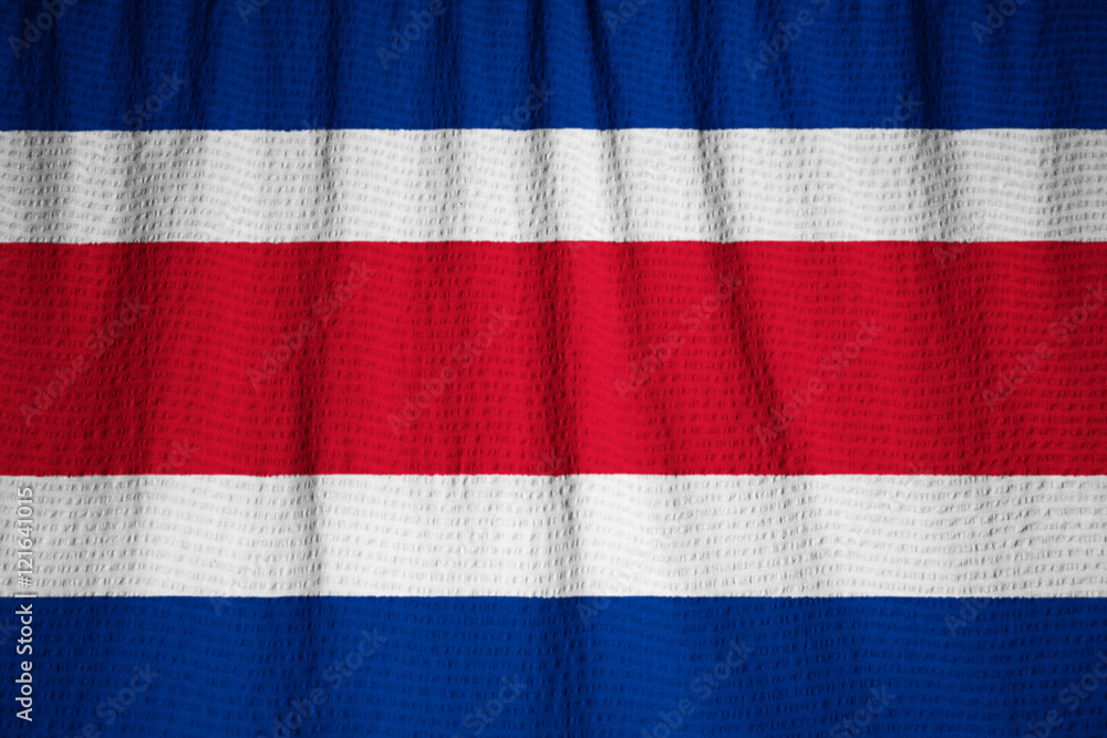 Closeup of Ruffled Costa Rica Flag, Costa Rica Flag Blowing in W Closeup of Ruffled Costa Rica Flag, Costa Rica Flag Blowing in W