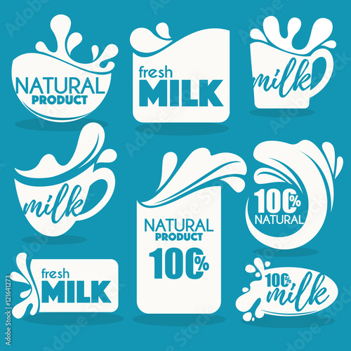 vector collection of fresh and natural milk emblems, symbols and