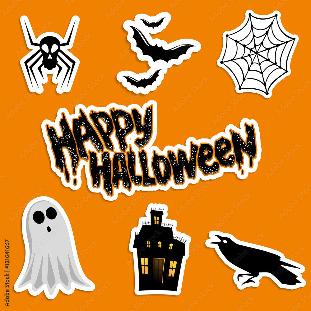 Set of stickers for the holiday Halloween. A variety of labels. Happy ...