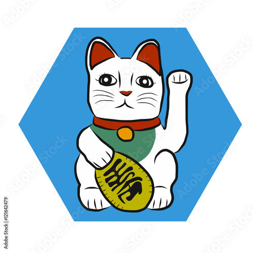 Maneki-neko Japanese lucky cat with Japanese text money