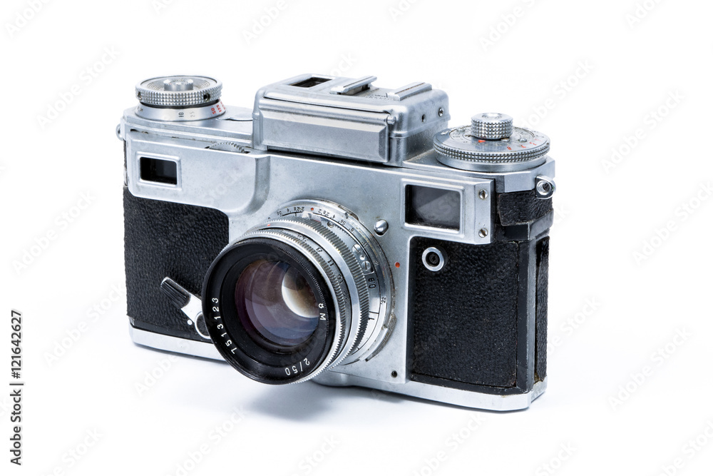 Retro soviet film photographic camera  isolated on white background