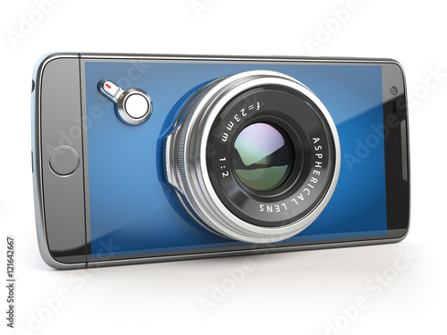 Smartphone digital camera concept. Mobile phone with camera lens