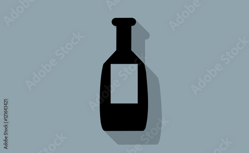 Vector wine bottle with long shadow on flat background