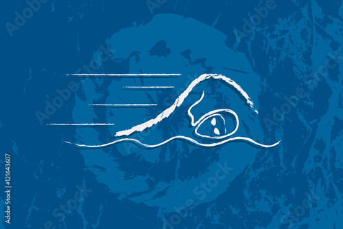 Swim graphic using brush stoke line to design and form the shape of swimmer.
