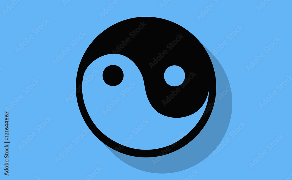 Vector yin and yang with long shadow on flat background Vector yin and yang with long shadow on flat background