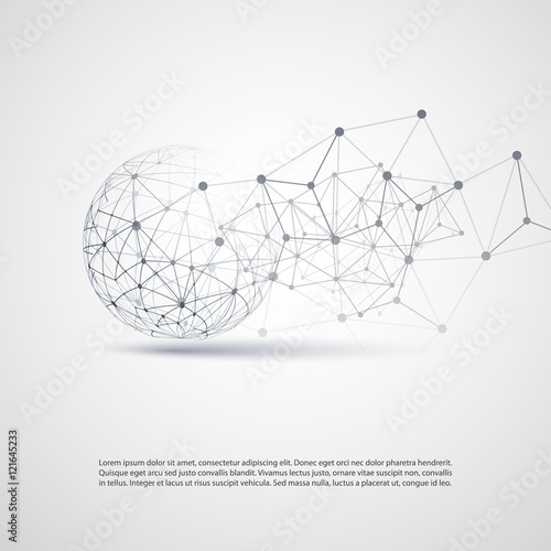 Abstract Cloud Computing and Network Connections Concept Design with Transparent Geometric Mesh, Wireframe Sphere - Illustration in Editable Vector Format