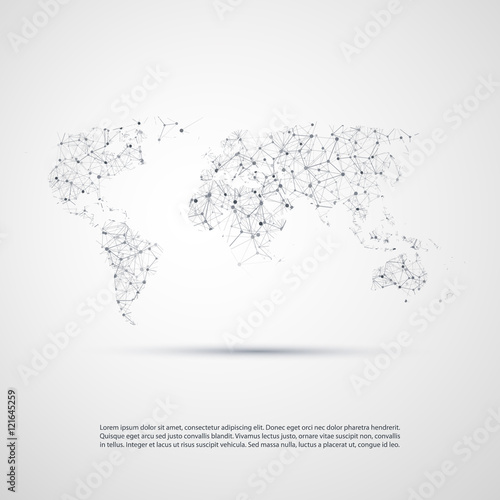 Abstract Cloud Computing and Network Connections Concept Design with World Map - Illustration in Editable Vector Format