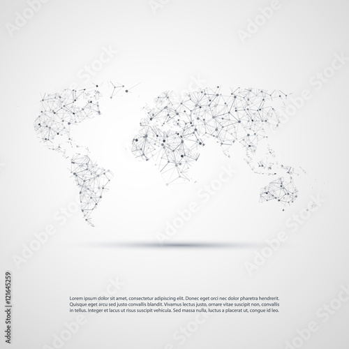 Abstract Cloud Computing and Network Connections Concept Design with World Map - Illustration in Editable Vector Format