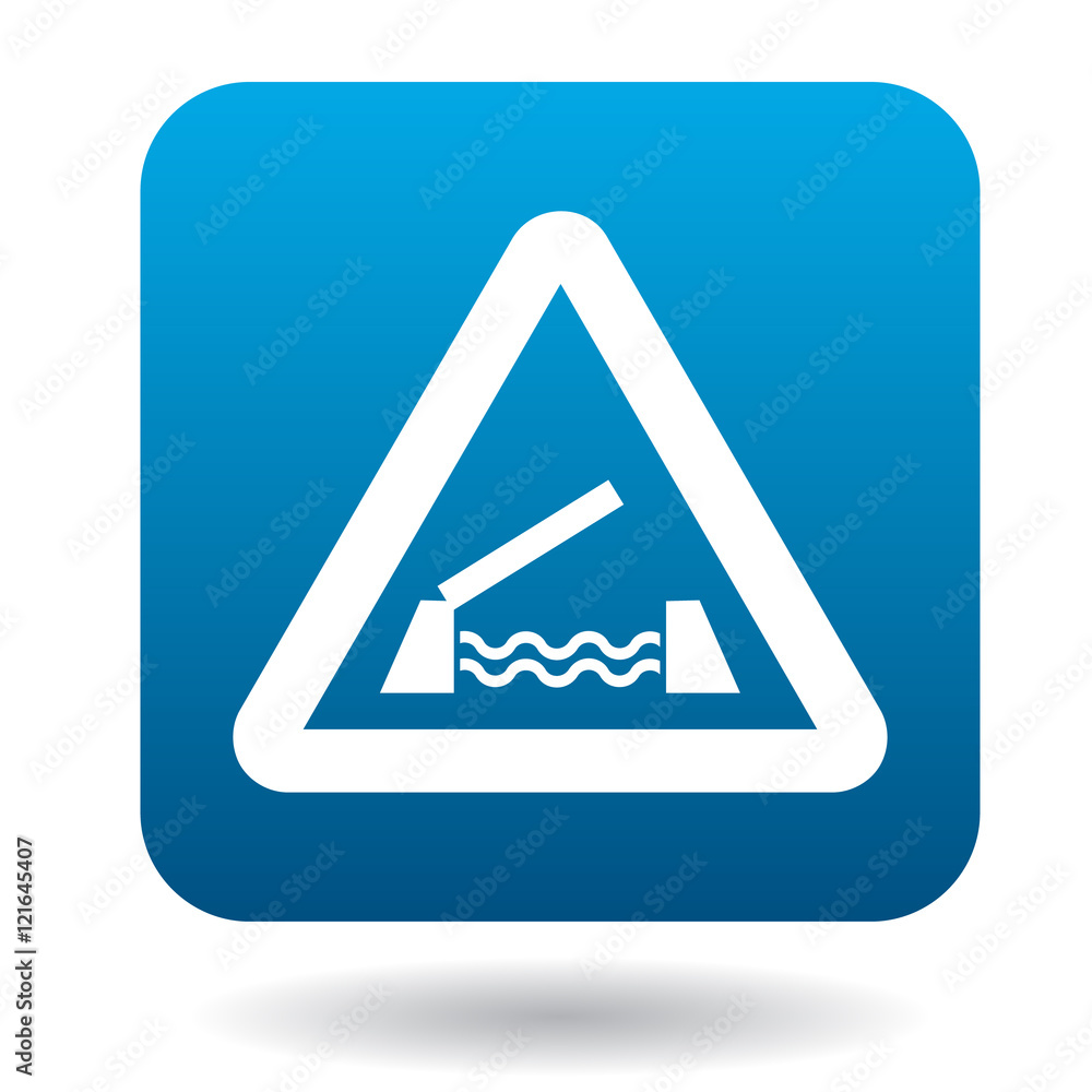 Sign sliding bridge icon in simple style in blue square. Rules of the road symbol