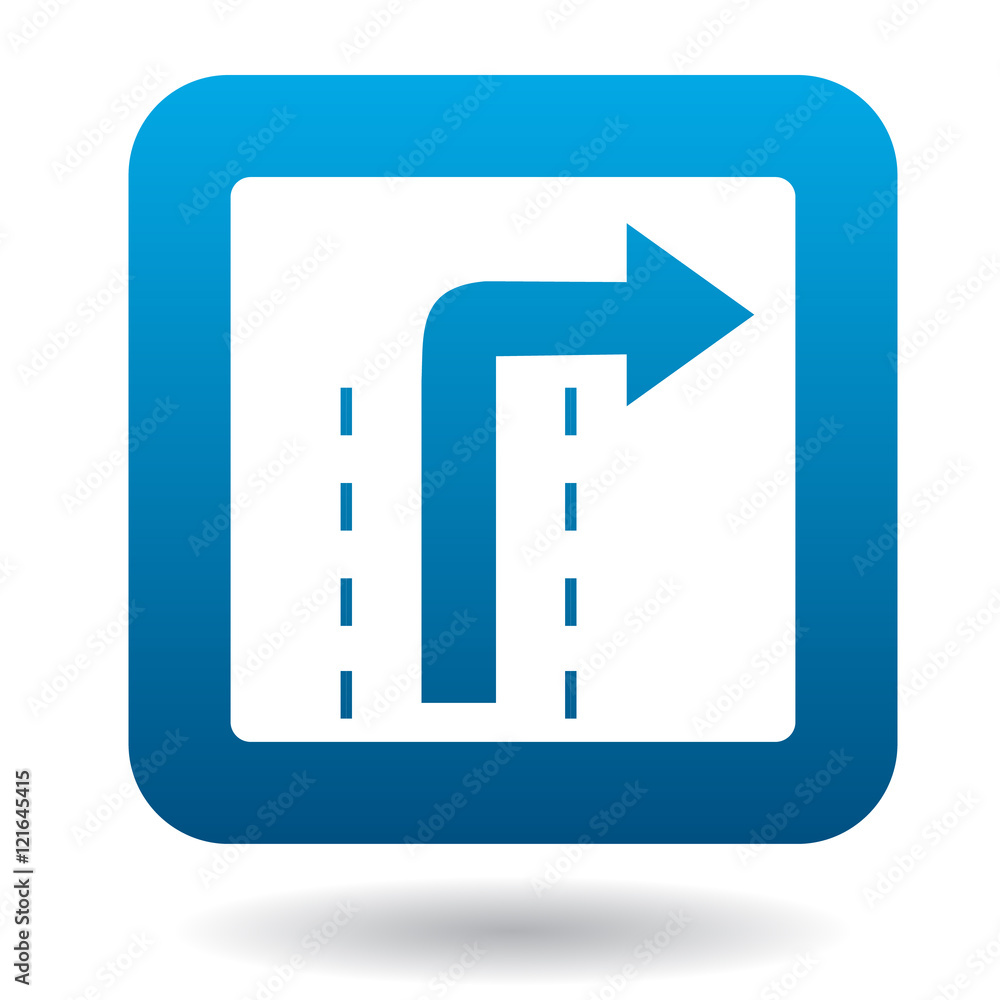 Sign right way icon in simple style in blue square. Rules of the road symbol Sign right way icon in simple style in blue square. Rules of the road symbol