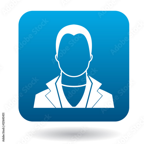 Avatar man macho icon in simple style in blue square. People symbol