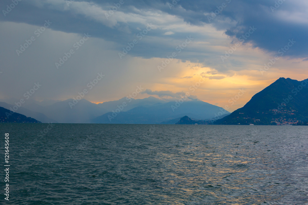 view over Lago Maggiore and surrounding Alps