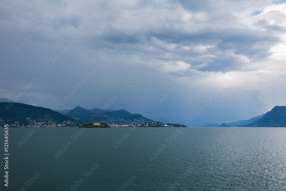 view over Lago Maggiore and surrounding Alps