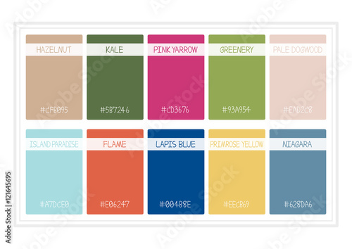 Spring Colors for 2017. Colors of the Year, Palette Fashion Colors. with Name. Vector Illustration