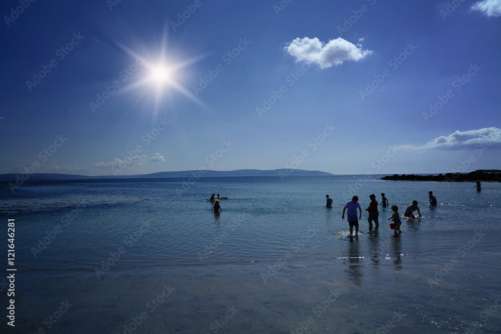 Galway, Connacht, Irlande, mer, plage, bleu, paysage, soleil 