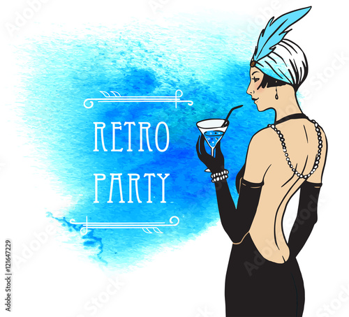 Flapper girl: Retro party invitation design template
