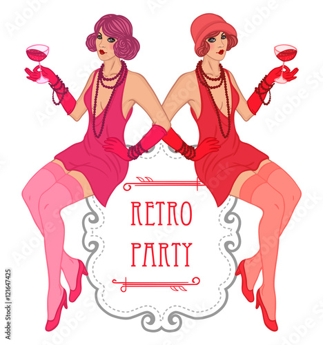 Flapper girl: Retro party invitation design template