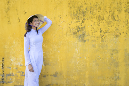 Konstfotografi Beautiful woman with Vietnam culture traditional dress, Ao dai is famous traditi
