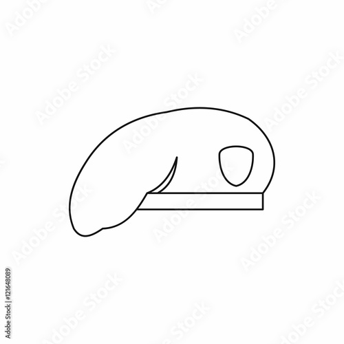 Military beret icon in outline style on a white background