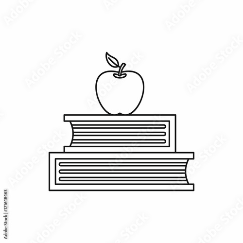 Two books and apple icon in outline style on a white background