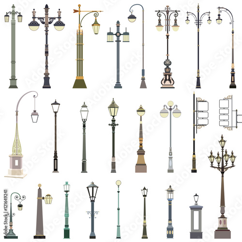 street lamps detailed vector illustrations collection