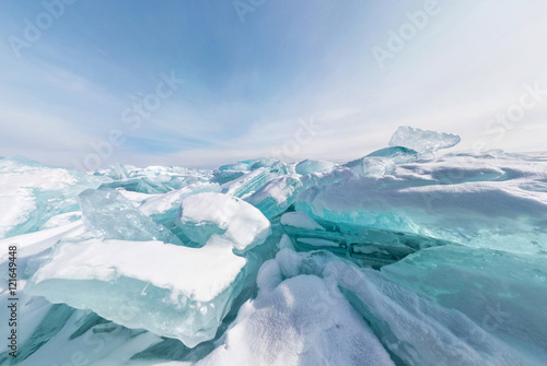 Hummocks of of lake baikal ice in a stretched widescreen format