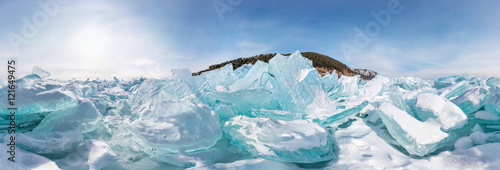 Hummocks of of lake baikal ice  panorama 360 degrees equirectang