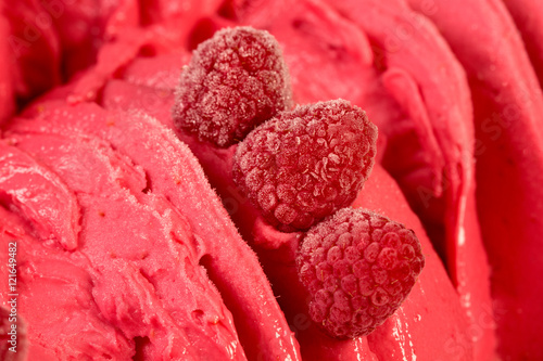 Watermelon cherry flavoured sorbet texture with raspberries. photo