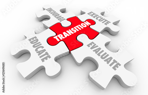 Transition Leading Change Execute Evaluate Puzzle Pieces 3d Illu