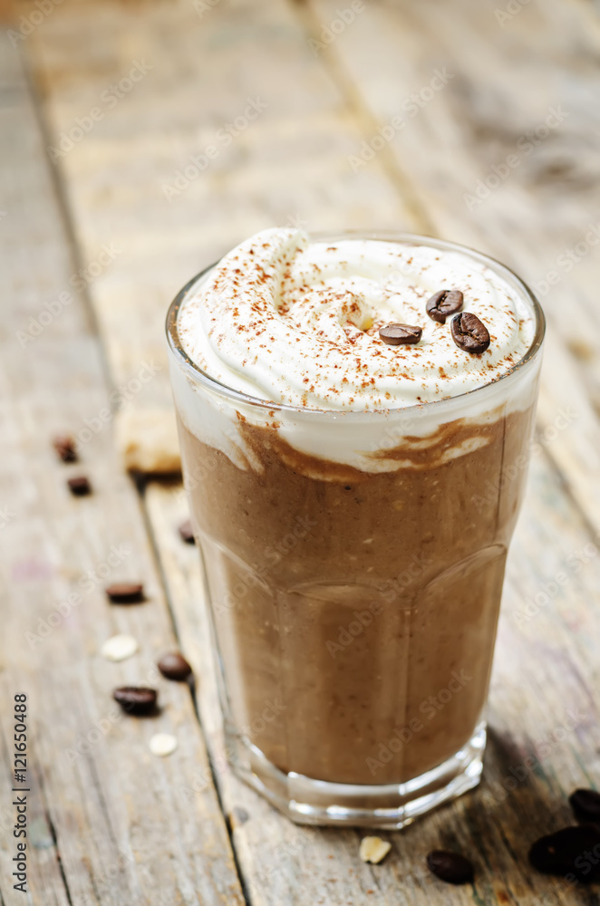 coffee chocolate banana smoothie with coconut whipped cream coffee chocolate banana smoothie with coconut whipped cream