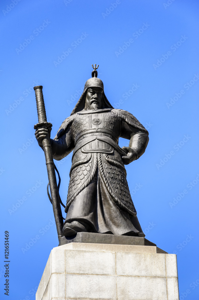 Statue of the Admiral Yi Sun-Sin in downtown Seoul, South Korea.