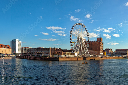 A view of a big ferris wheel in Gdansk, Poland.