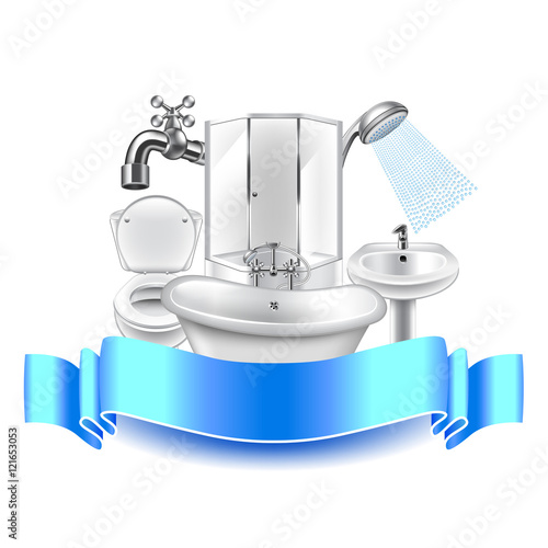 Yellow plumbing pipes on blue background, place for text