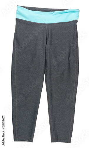 Blue and gray women's athletic pants on white