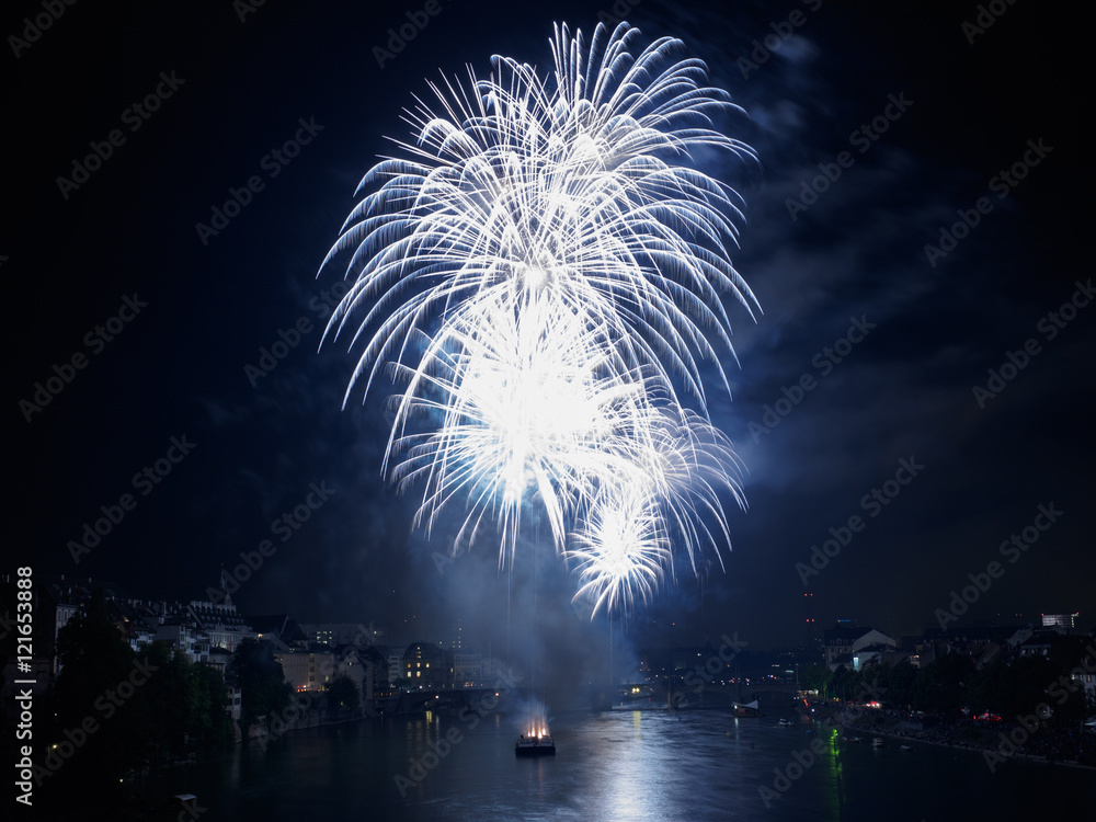 August Nationalday Basel Switzerland Fireworks Wettsteinbridge 2