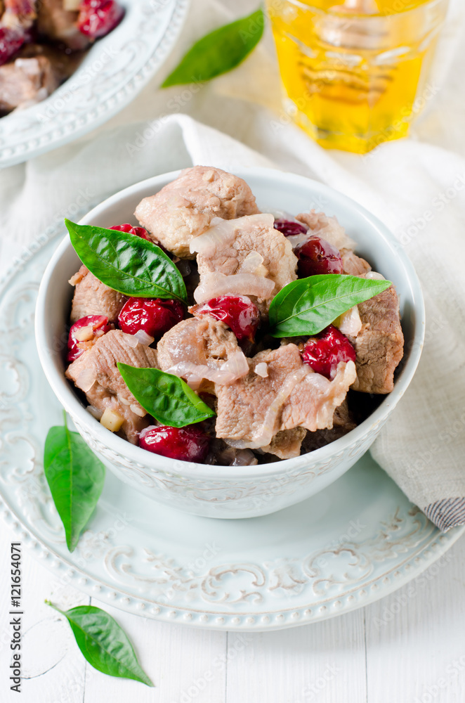 Pork stew with cherries and ginger Pork stew with cherries and ginger