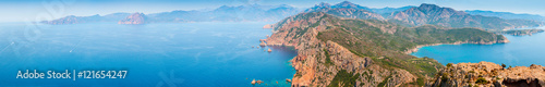 Corsica. Super wide panoramic coastal landscape
