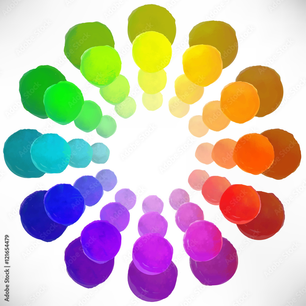 Handmade color wheel. Isolated watercolor spectrum.