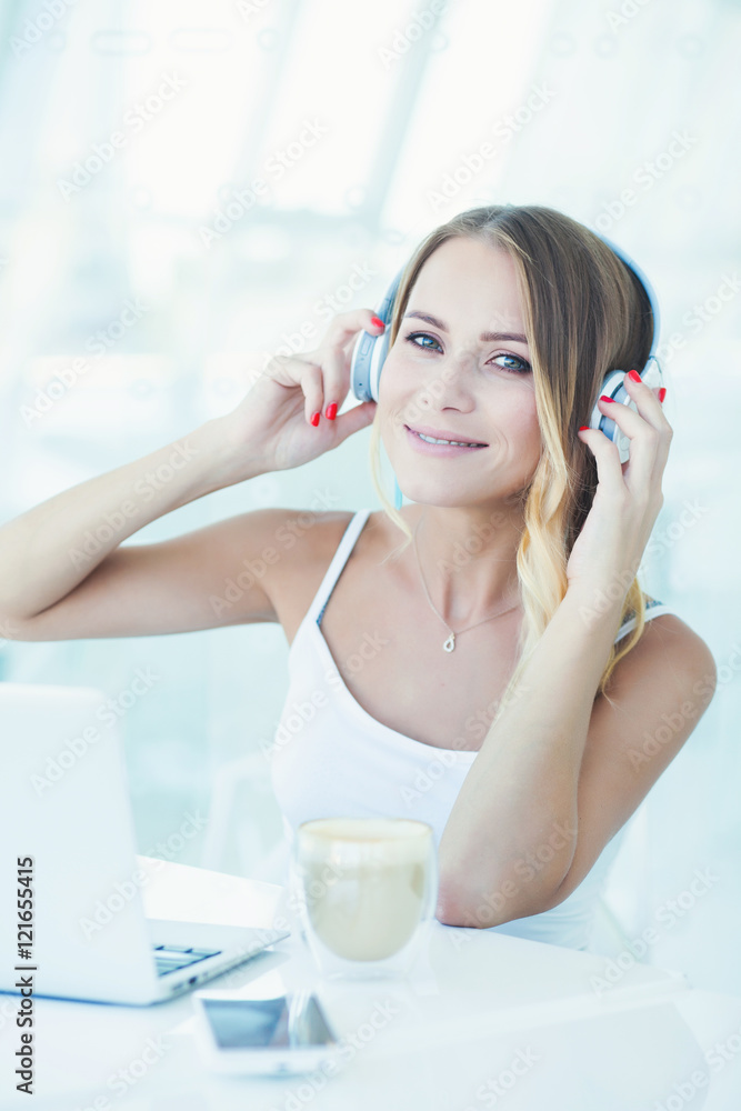 Portrait of beautiful happy smiling young office woman with head Portrait of beautiful happy smiling young office woman with head