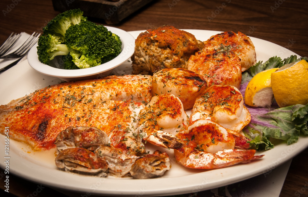 Broiled Seafood Platter. Stock Photo Adobe Stock