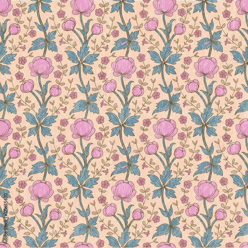 Vintage floral pattern with pink flowers