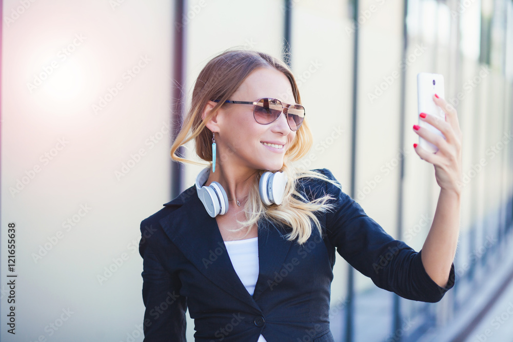 Portrait of beautiful happy smiling young office woman with head Portrait of beautiful happy smiling young office woman with head