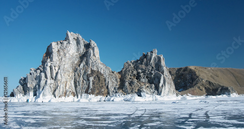 Cape Burhan on the west coast of the island of Olkhon. Lake Baikal. Sacred shamanic place. Used toning of the photo.