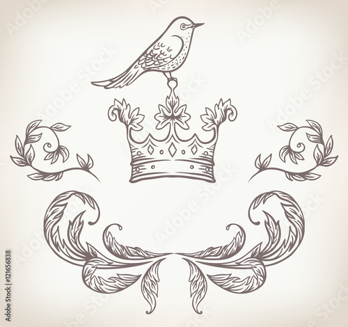 Vintage ornate ribbon frame with a bird