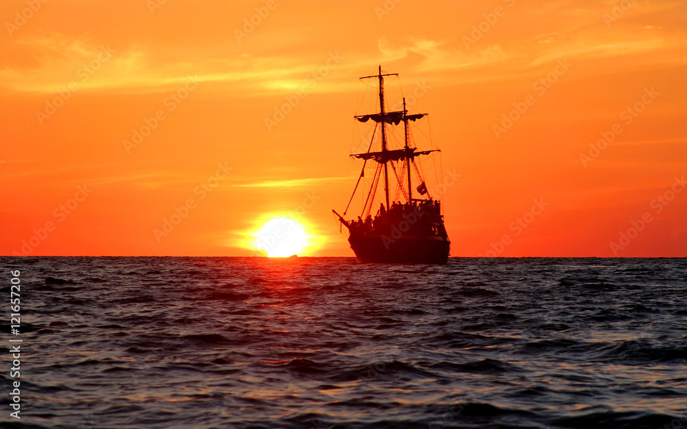 sailing ship vintage sea sunset

