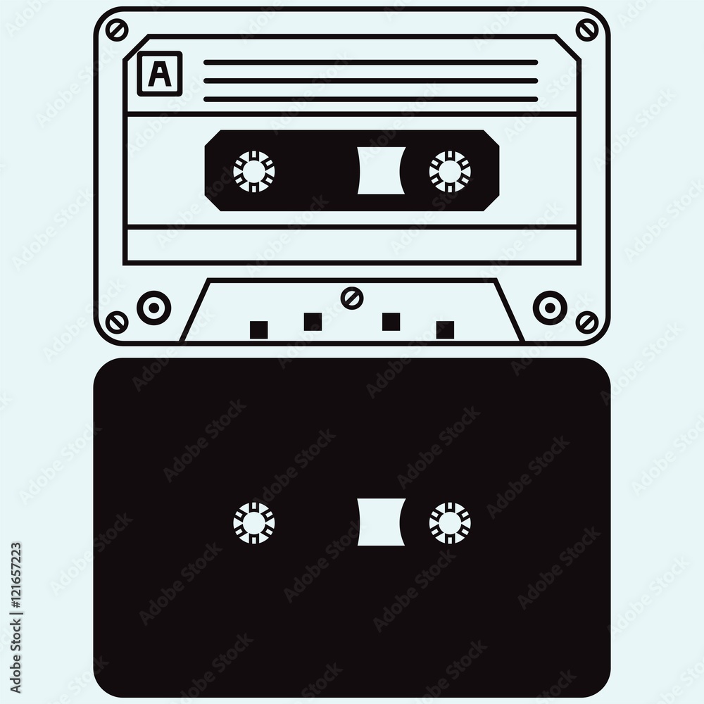 Cassette tape. Isolated on blue background. Vector silhouettes Cassette tape. Isolated on blue background. Vector silhouettes