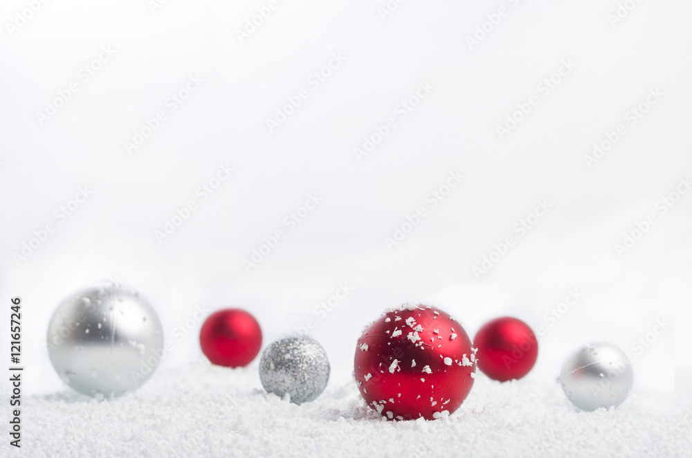 Christmas background with a red, gray balls and snowflakes Christmas background with a red, gray balls and snowflakes