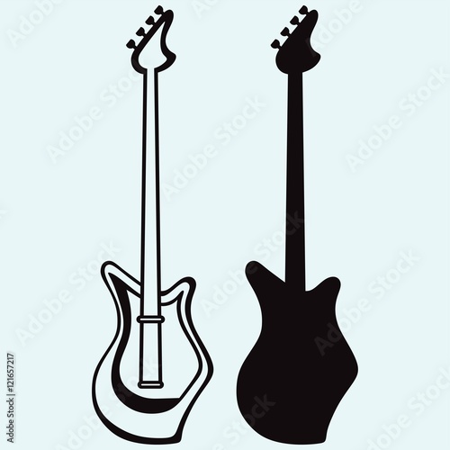 Guitar. Isolated on blue background. Vector silhouettes